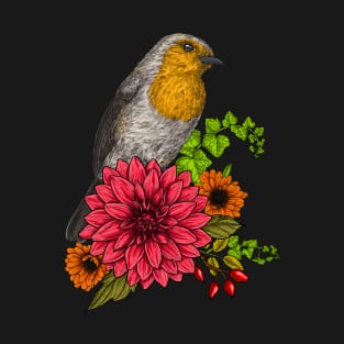 Robin on bouquet of flowers T-Shirt