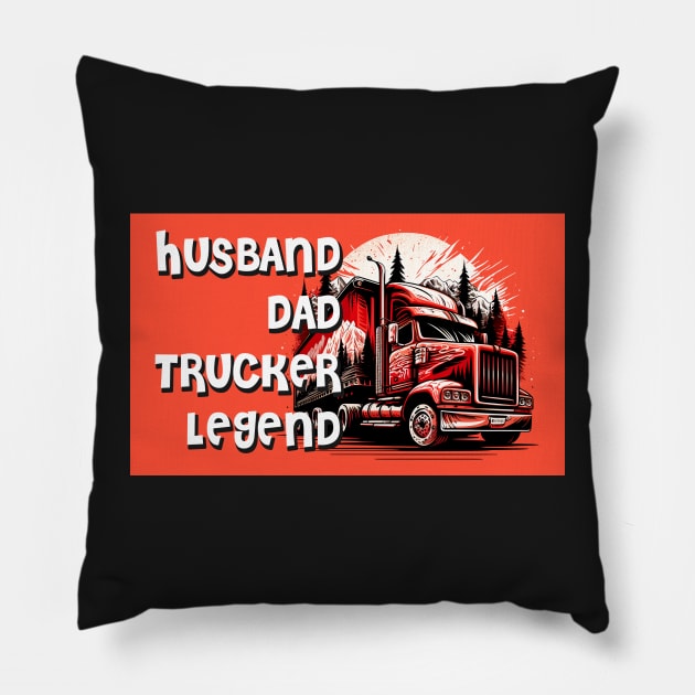 Husband Dad Trucker Legend #7 Pillow by aifuntime