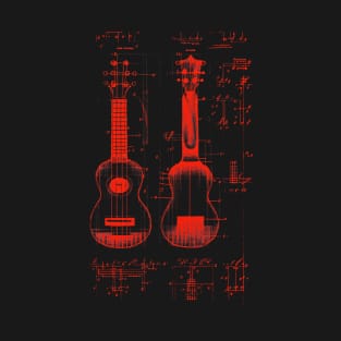 Neon Red Ukulele Da Vinci Blueprint T-Shirt