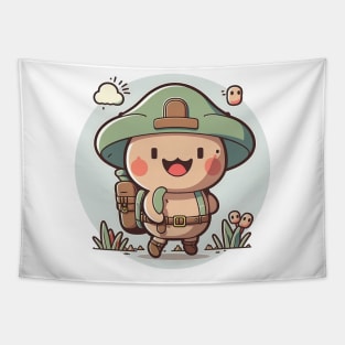 Cute happy kawaii boy scout exploring the nature Tapestry