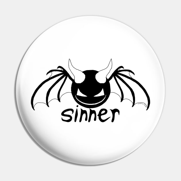 Smiley Sinner - White on Black Pin by Scorpious Design