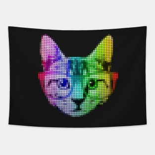 Rainbow Pop Art Cat with Glasses Tapestry