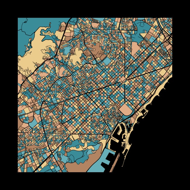 Barcelona Map Pattern in Mid Century Pastel by PatternMaps