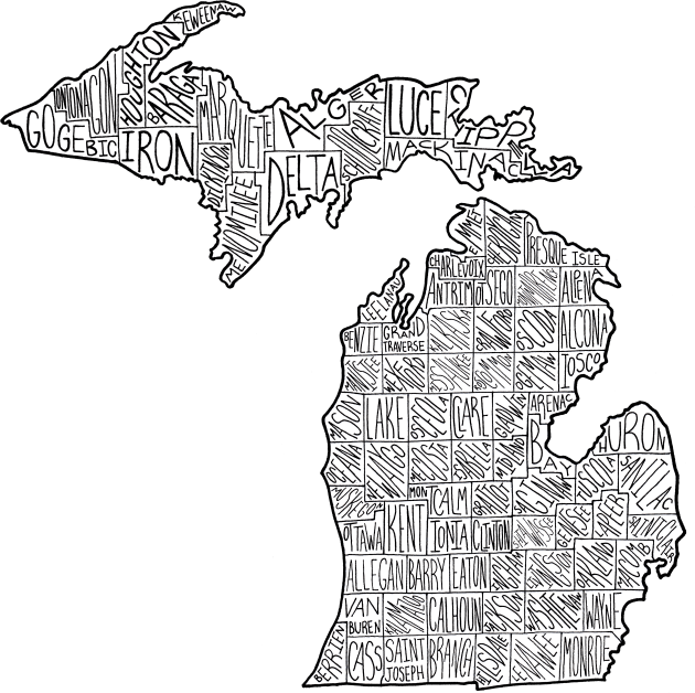 Michigan Map Kids T-Shirt by calenbundalas