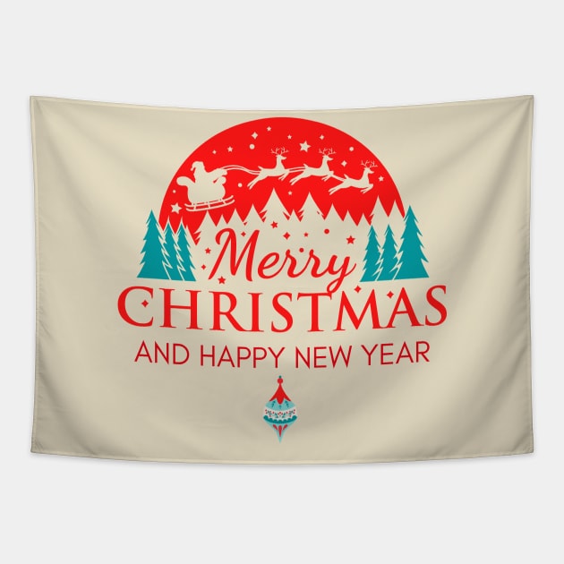 Merry Christmas and Happy New Year Retro Design Tapestry by Whitetop Arts