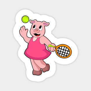 Pig at Tennis with Tennis racket Magnet