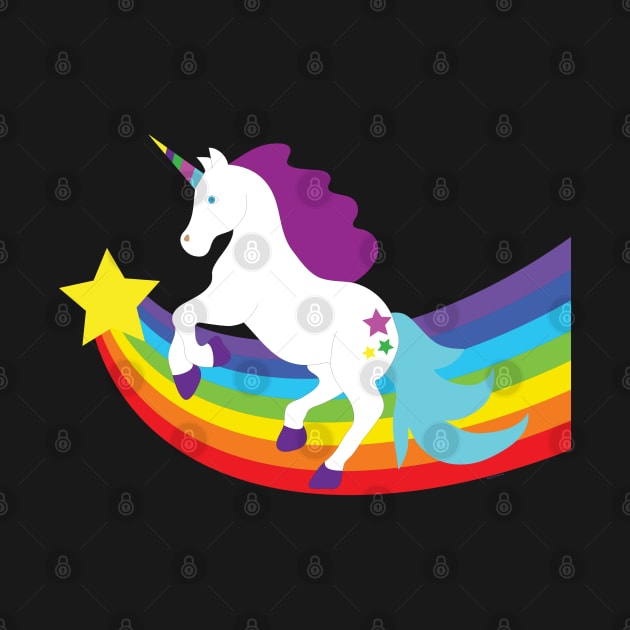 White Unicorn with Rainbow and Stars by Rosemarie Guieb Designs