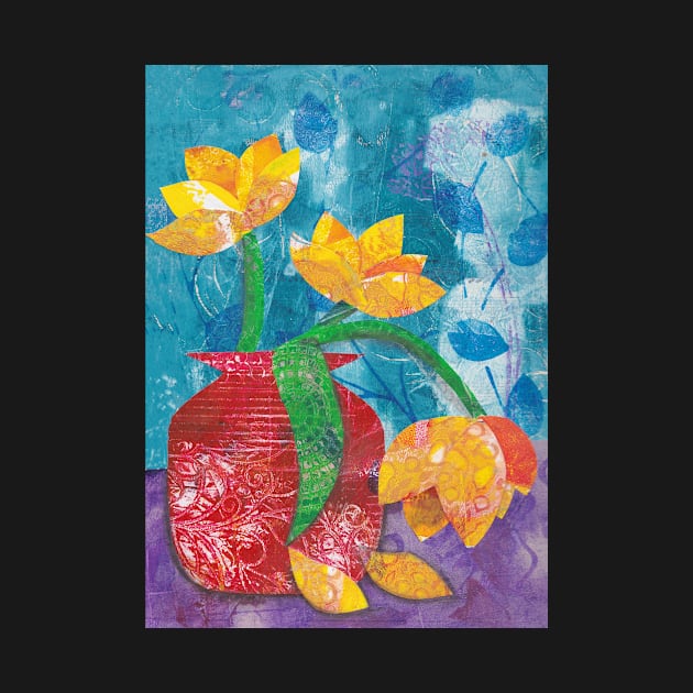 Tulips in mixed media collage by kittyvdheuvel