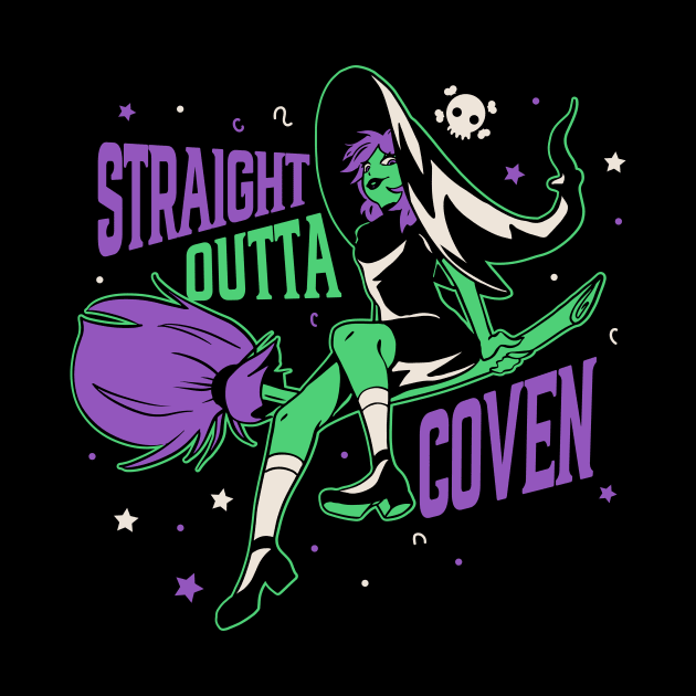 Straight Outta Coven // Funny Halloween Witch on Broomstick by SLAG_Creative