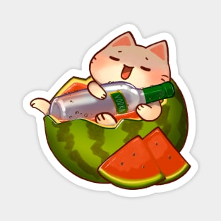 Drunk Watermelon Kitty Magnet