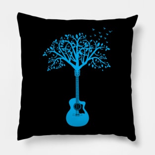 Acoustic Guitar Tree Blue Pillow