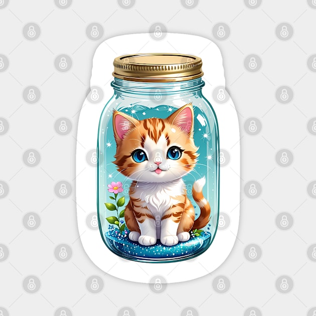 Cute Kawaii Cat With Flowers In Mason Jar Magnet by HappyDigitalPOD