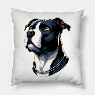 Stunning and Cool American Staffordshire Terrier Monochrome and Gold Portrait for Father's Day Pillow