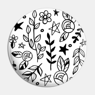 Black & White Nature Doodle Pin