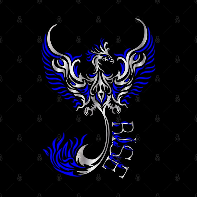 Rise up like a Phoenix from the ashes. Silver and Blue Phoenix in a Tribal / Tattoo Art style by Designs by Darrin