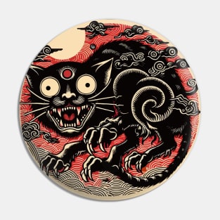 Black yokai cat monster Pin