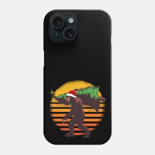 Big Foot Sasquatch Carrying A Christmas Tree Retro Sunset Santa Hat Phone Case