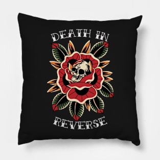 Death In Reverse - Skull with Flower Traditional Tattoo Flash Pillow