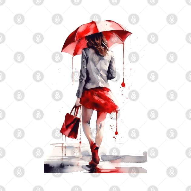 Girl with a red umbrella by RosaliArt