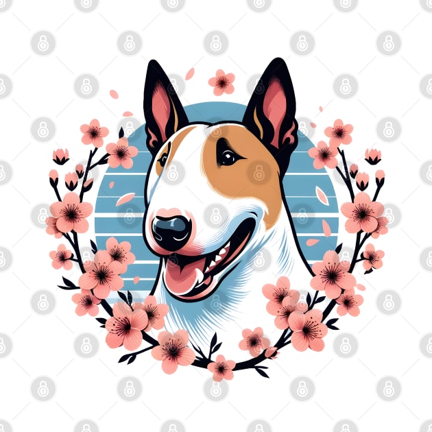 Bull Terrier Enjoys Spring with Cherry Blossoms Ablaze by ArtRUs