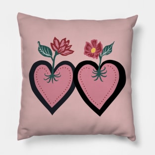 Mid Century Style Flower Hearts Pillow