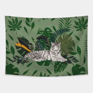 White tiger in jungle Tapestry