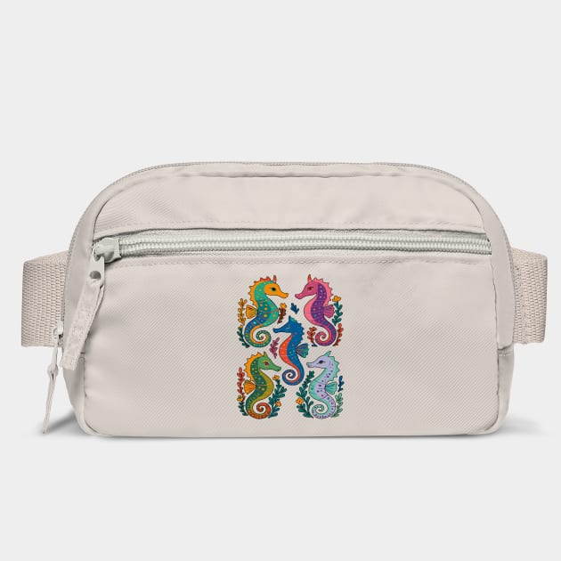 Whimsical Folk Art style Colorful Seahorses design by Luxinda