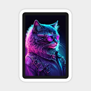 Cool Cat Portrait Cyber Future Style Magnet