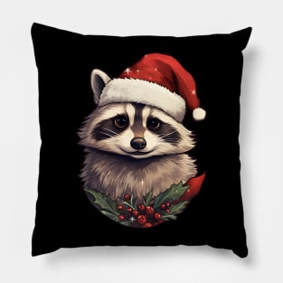 Santa Raccoon with holly Pillow