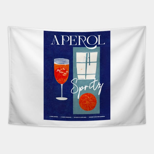 Retro Aperol Spritz Poster Blue Night Homebar, Kitchen Bar Prints, Vintage Drinks, Recipe, Wall Art Tapestry by BetterManufaktur