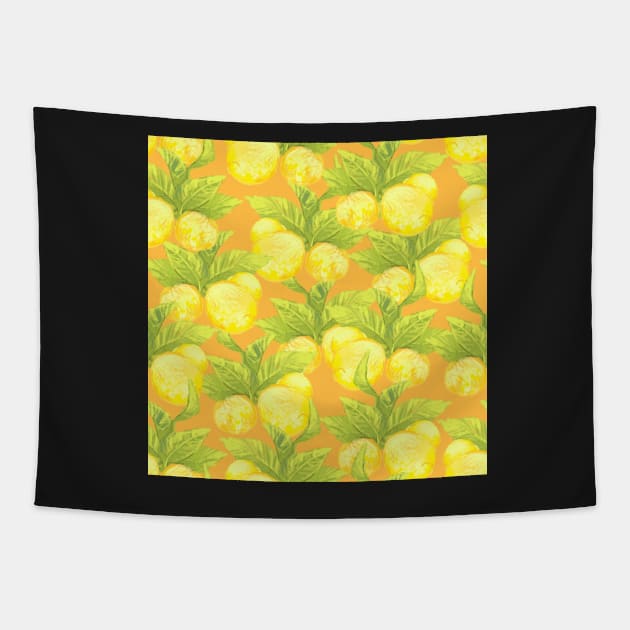 Graphic lemon on orange Tapestry by orsinha