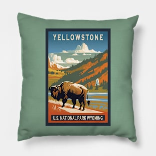 Yellowstone National Park Vintage Travel Poster Pillow