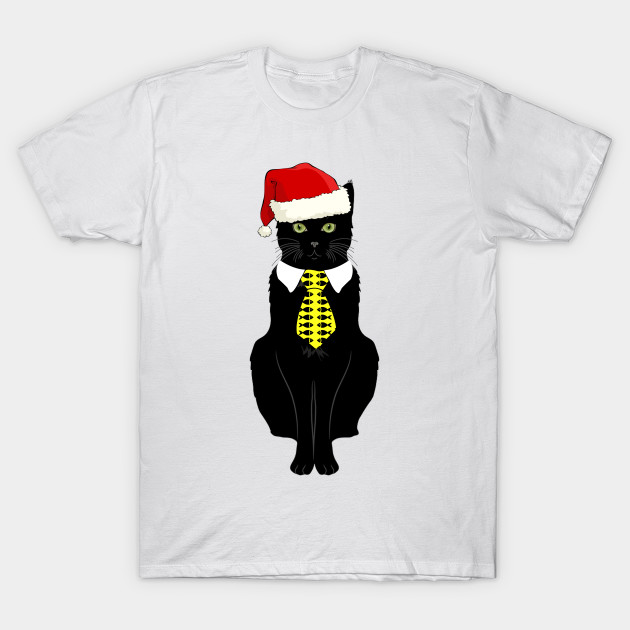 Black Business Cat Kitten With Yellow Tie Santa Cat T Shirt