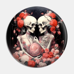 Happy Halloween: Halloween Skeletons in Love on a Dark Background Pin