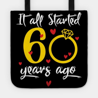 Wedding Anniversary 60 Years Together Golden Family Marriage Gift For Husband And Wife Tote