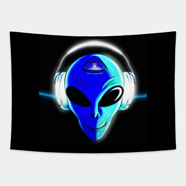 Blue Alien with Headphones Tapestry by Starbase79