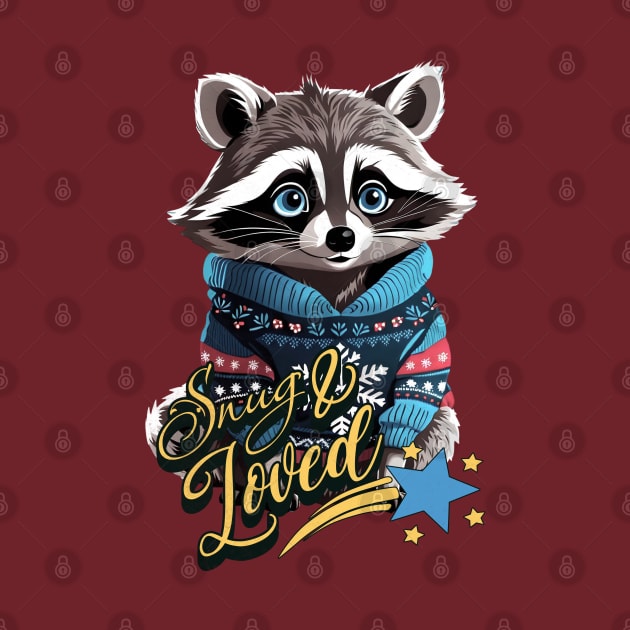 Christmas Raccoon Wearing Xmas Sweater Snug & Loved Funny by alcoshirts