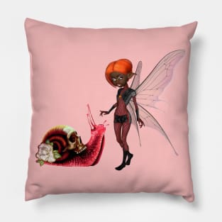 Little fairy with fantasy snaile and skull Pillow