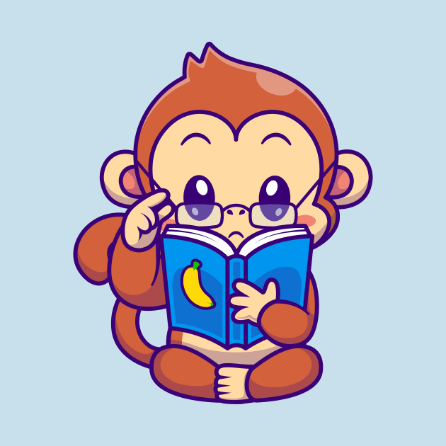 Cute Monkey Reading Book Banana With Glasses Cartoon by Catalyst Labs