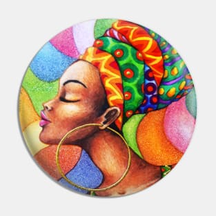 African Woman Portrait on Wax Traditional Fabric Pin