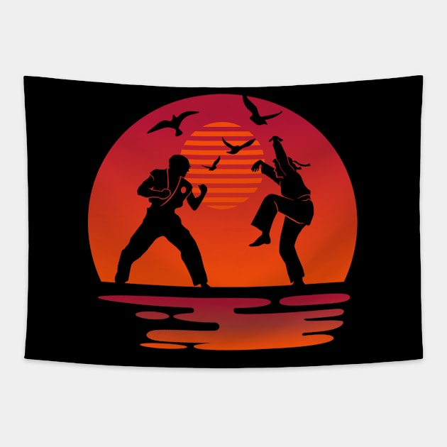 Two Karate Masters on Sunset Tapestry by gastaocared