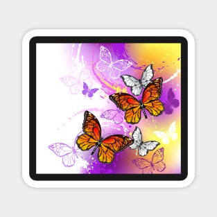 Monarch Butterflies on Purple Background Magnet