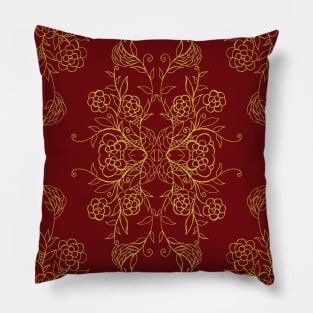 Red and Golden Flower Pattern Pillow