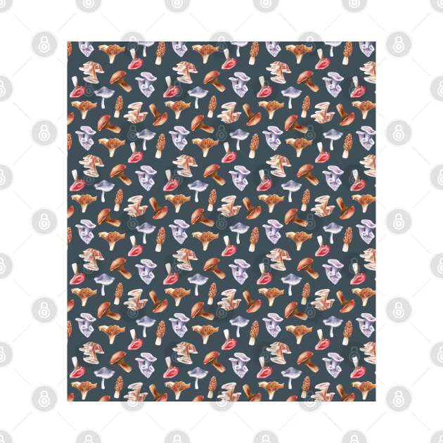 Mushroom Hunter Blue All Over Pattern by grumblebeedesign