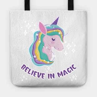 Believe In Magic Beautiful Unicorn With Stars Tote