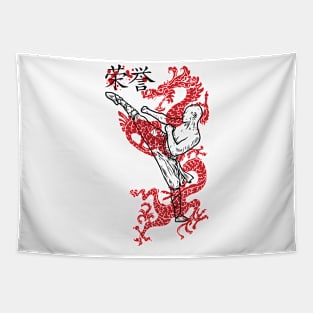 Kung Fu Master and Red Dragon Tapestry