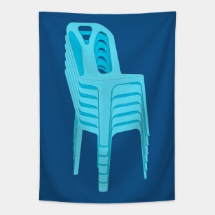 Stack of Blue Plastic Chairs Tapestry