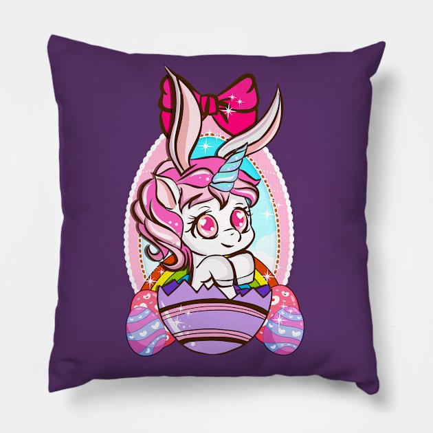 Happy Easter Egg Hunt Unicorn Bunny Cute Girly Pillow by E