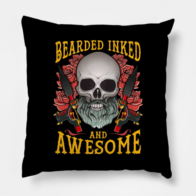 Funny Bearded Inked And Awesome Tattooed Dad Pillow by theperfectpresents