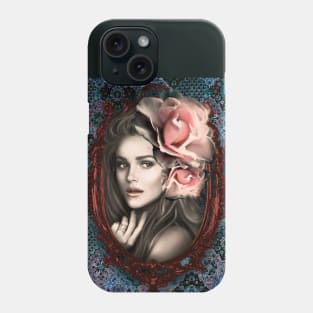 Pink and Blue rose Girl Portrait Digital Art Phone Case